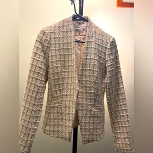 NWOT Calvin Klein Off White Gold Tweed Crop Short Wool Blazer